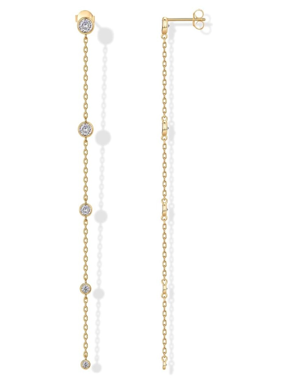 14K Gold Plated Station Linear Dangle Earrings for Women CZ Chain Drop